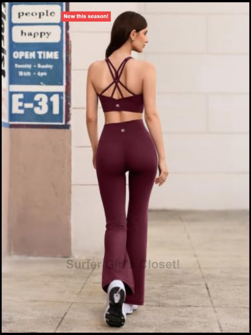 Cross Back Sports Bra & Flare High Waisted Leggings 2-Piece Workout Set - Picture 5 of 7